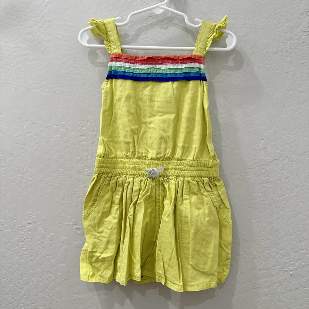 Mini Boden Yellow Rainbow Stripe Flutter Sleeve Romper